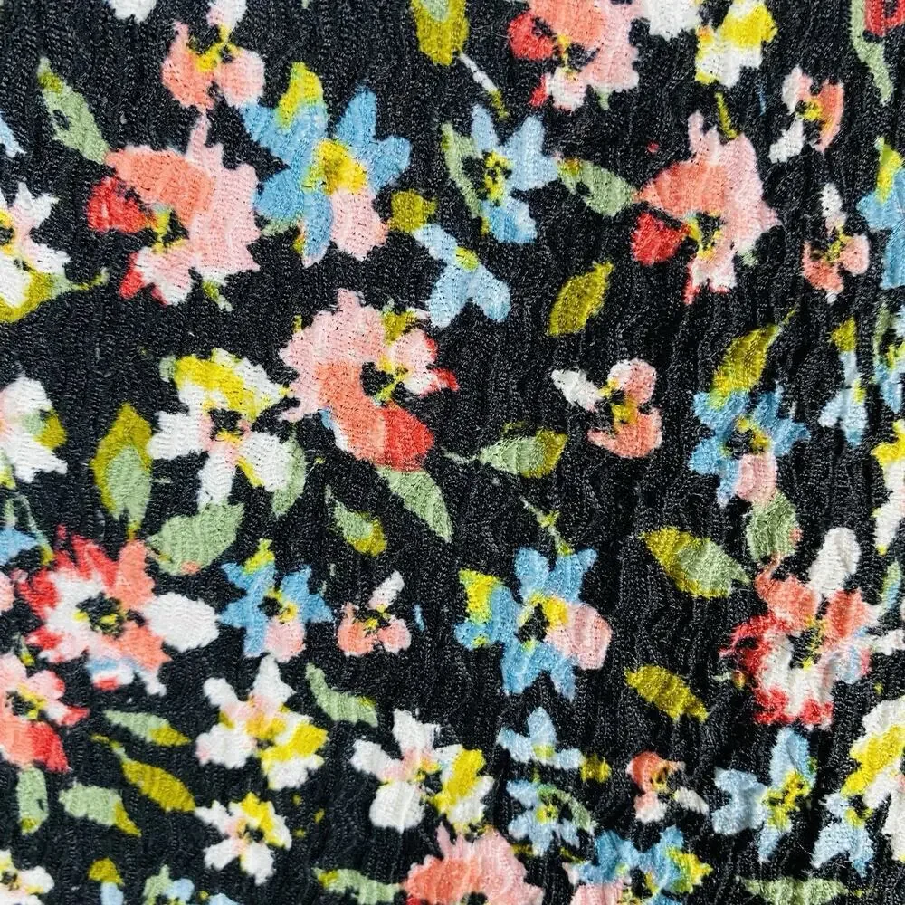 Ann Taylor LOFT Top 16 18 Black Floral Puff Sleeve Tee